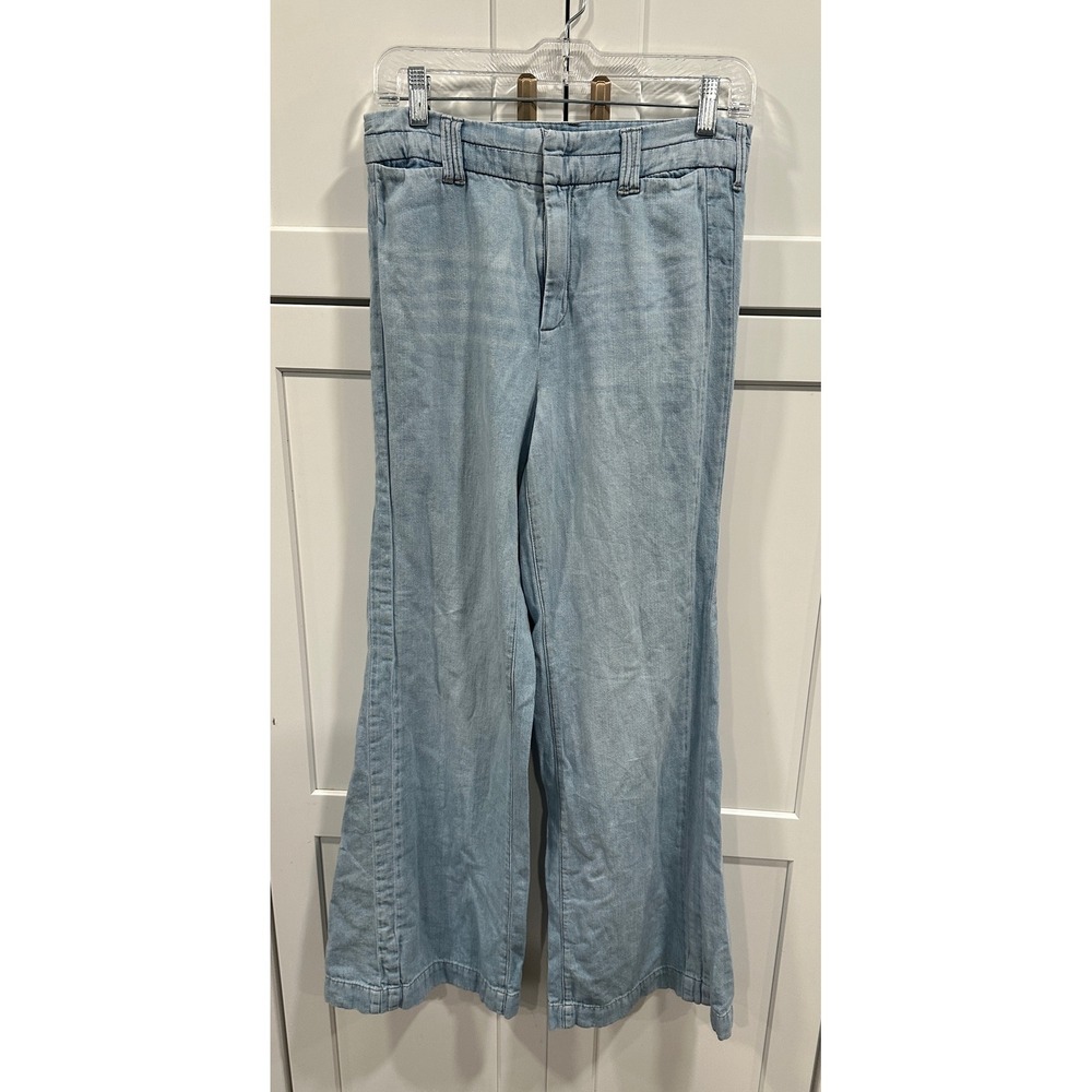 Pilcro and the Letterpress Anthropologie Wide Leg Cotton Linen Jeans‎ Blue 27